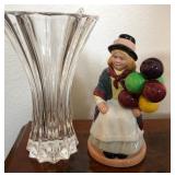 W - CRYSTAL VASE & ROYAL DOULTON FIGURINE (L162)