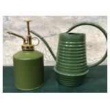 43 - GREEN METAL WATERING CAN SET (A47)
