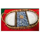 43 - WOVEN SERVING TRAY CERAMIC SET (K250)
