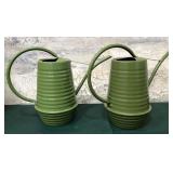 43 - GREEN METAL WATERING CAN PAIR (A43)