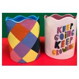 43 - COLORFUL CERAMIC PLANTER PAIR (K141)