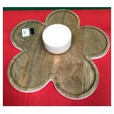 43 - WOOD FLORAL SERVING BOARD WITH BOWL (K183)