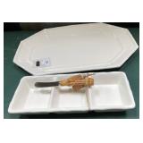 43 - WHITE CERAMIC SERVING TRAY WITH SPREADER