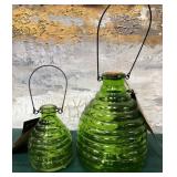 43 - GREEN GLASS HANGING LANTERNS