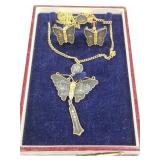 700 - VTG JAPANESE BUTTERFLY NECKLACE & EARRINGS