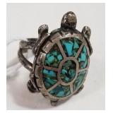 700 - OLD PAWN NAVAJO TURQUOISE TURTLE RING