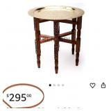 F - CARVED WOOD & BRASS TRAY-TOP TABLE (K23)
