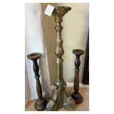 F - LOT OF THREE PILLAR CANDLE HOLDERS MAX 47'T