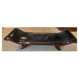 F - WOOD & LEATHER ROMAN BENCH 66'L (A21)