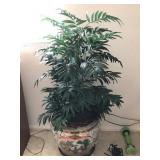 T - LARGE CERAMIC PLANTER POT WITH FAUX PLANT (L88