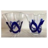 T - TWO HAND-BLOWN CLEAR ART GLASS VASES (L75)