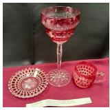 442 - THREE PIECES CRANBERRY CUT TO CLEAR (F52)