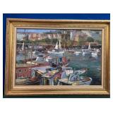 11 - BOATS IN HARBOR ART FRAMED 32X43'