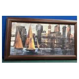 11  - NEW YORK SAILBOATS ART FRAMED 25X45'