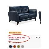 393 -  BLACK LEATHER 2 CUSHION COUCH