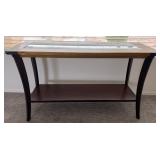 393 - INLAYED GLASS TOP COFFEE TABLE 48X29