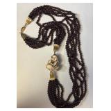 IVORY NETSUKE 30' SIX STRAND GARNET BEADS NECKLACE