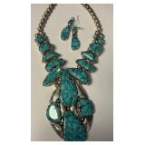 LARGE STERLING TURQUOISE NECKLACE & EARRINGS 155G
