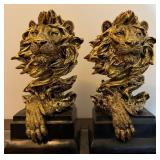 J -  LION HEAD SCULPTURED BOOK ENDS
