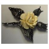 818 - STERLING SILVER & IVORY BROOCH 2.50X2' (24)