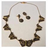 818 -BLACK N GOLD BUTTERFLY NECKLACE/EARRINGS -37