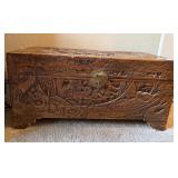 U - VINTAGE CARVED WOOD CHEST 15X31' (C14)