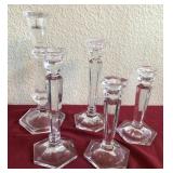 U - FIVE PIECES GLASS CANDLESTICKS (L64)