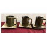 U - THREE TEA MUGS & SAUCERS (K6)