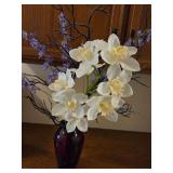 U - ART GLASS VASE WITH FAUX FLOWERS (B33)