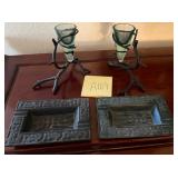 U - CRESTVILLE GLASS VASE SET & ASHTRAYS (A107)