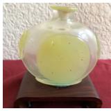 U - VINTAGE ART GLASS BOTTLE WITH STAND 3.5'T