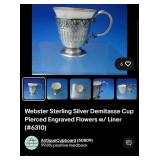 F - SIX VINTAGE TEACUPS WITH STERLING SILVER (K40)