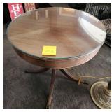 F - VINTAGE PEDESTAL TABLE WITH GLASS (M3)
