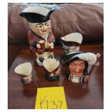 F - FIVE PIECES ROYAL DOULTON TOBY JUGS (K37)