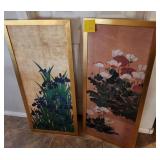 F - TWO PIECES FLORAL ART PANELS FRAMED 41X18'EA
