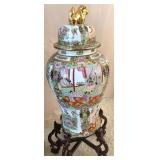K - CHINESE FAMILLE ROSE TEMPLE JAR WITH STAND 44'