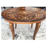 K - VTG ITALIAN OVAL MARQUETRY INLAY COFFEE TABLE