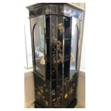 K - VTG BLACK LACQUERWARE CORNER CURIO CABINET