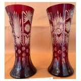 K - ROMANIAN RUBY RED CUT TO CLEAR VASES 12'T