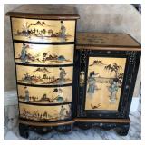 K - HAND PAINTED ASIAN GOLD LACQUER CHEST 30X27'