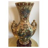K - CHINESE SATSUMA STYLE VASE WITH STAND 18.5'T