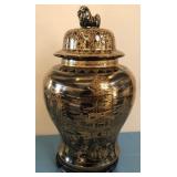 K - CHINESE BLACK PORCELAIN GINGER JAR 20'T