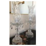 K - TWO CRYSTAL CANDLE HOLDERS