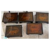 K - FIVE PIECES VINTAGE ASIAN LACQUERWARE