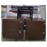 11 - PAIR OF TWO-DRAWER CABINETS & SMALL TABLE