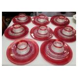 11 - EIGHT CRANBERRY GLASS LUNCHEON SETS (G63)