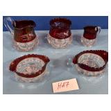 11 - RED/CLEAR GLASS DISHES,PITCHERS AND MORE(H27
