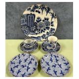 11 - BLUE & WHITE WARE PLATES, CUPS & SAUCERS (P89