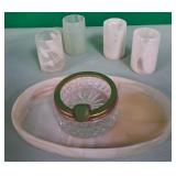 11 - OVAL TRAY WITH FOUR GLASSES, ASHTRAY (L65)