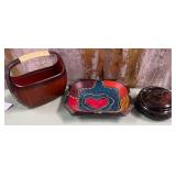 11 - CERAMIC BASKET, HAND CARVED BOWL, TRINKET BOX